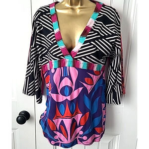 Vintage 90s CUSTO BARCELONA 3/4 Bell Sleeve 100% Cotton Multicolor Top sz 4 S